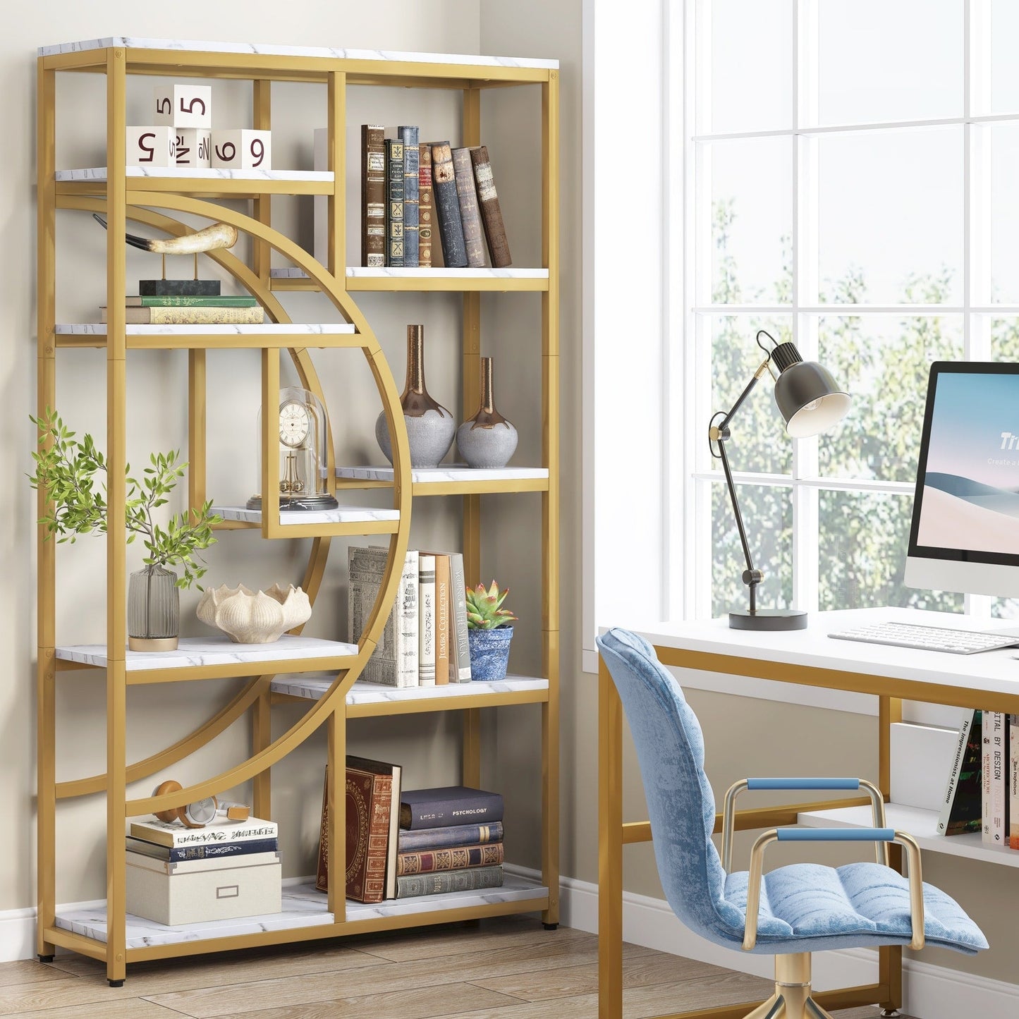 Bookshelf 5 Shelf Industrial Etagere Bookcase for Bedroom, Living Room, Home Office