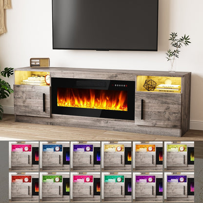 Bossin 70 Fireplace TV Stand with 36 Electric Fireplace, TV Stand for TVs Up to 80, 16 Colors LED Lights/Entertainment Center