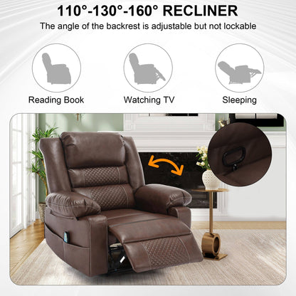 Brown Manual Recliner with 8-Point Massage, Heated Function, and Sturdy Frame for Living Room Comfort