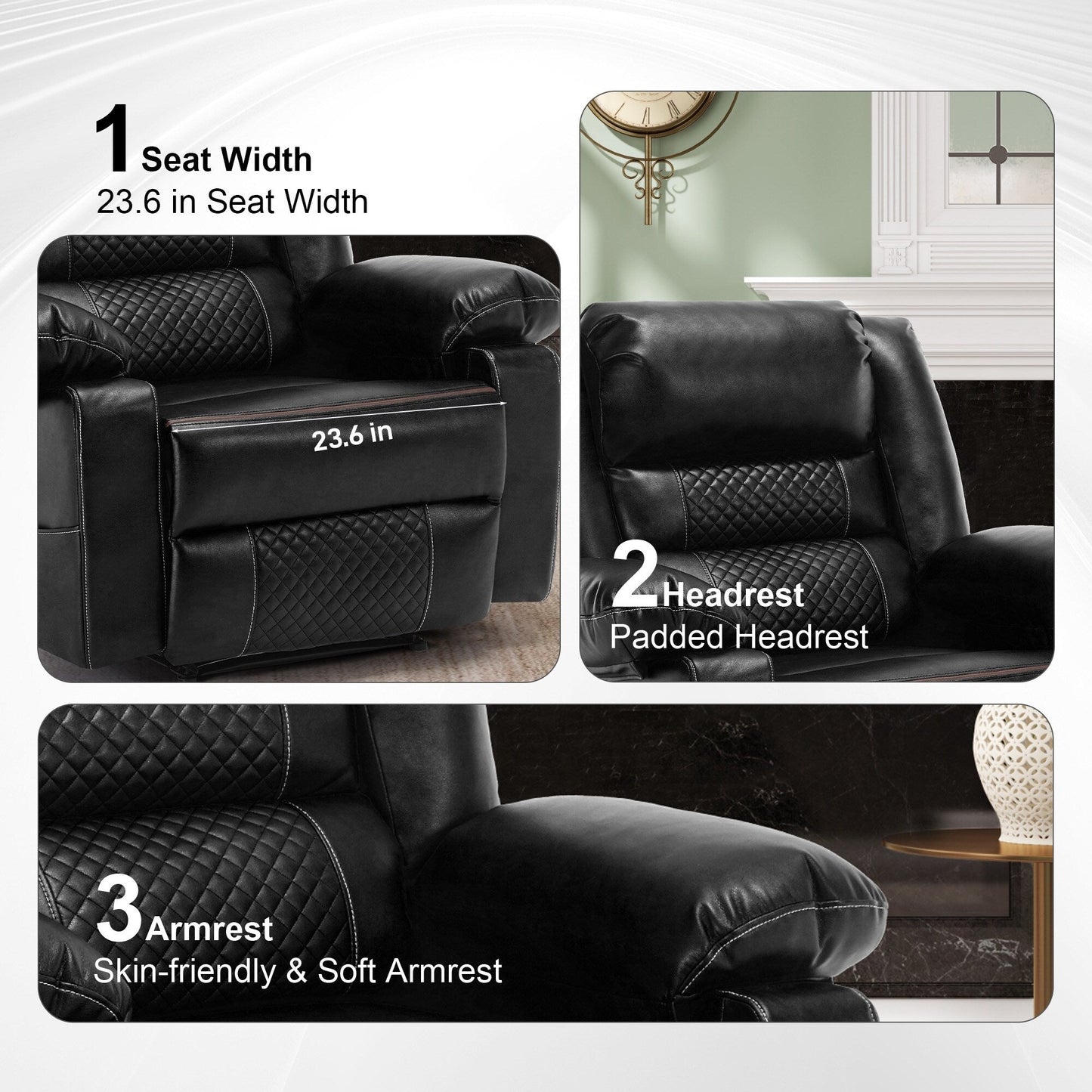 Brown Manual Recliner with 8-Point Massage, Heated Function, and Sturdy Frame for Living Room Comfort
