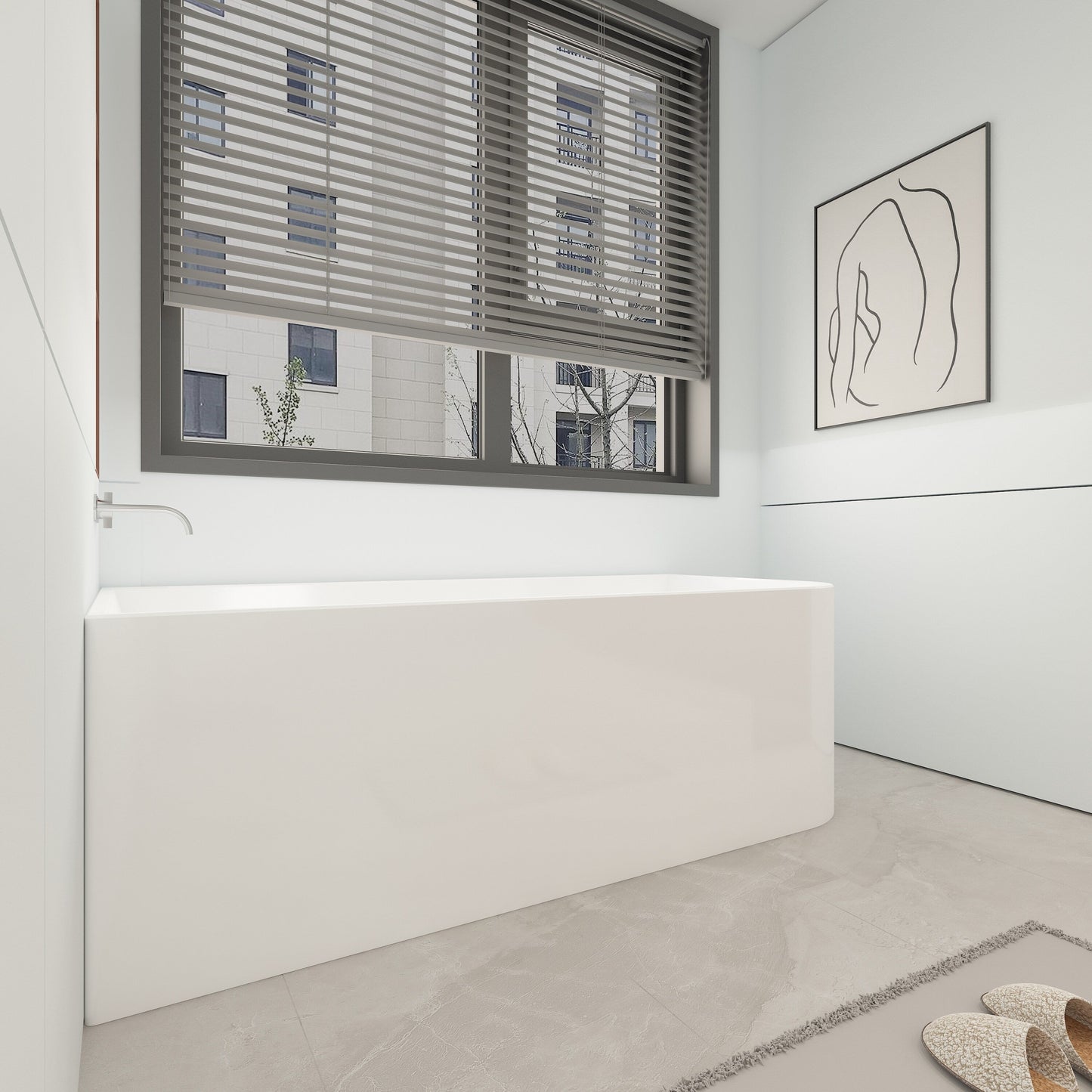 CB HOME 59''/67'' Freestanding Acrylic Soaking Bathtubs, Soaking Tubs Single Side Against The Wall, Left/Right Overflow