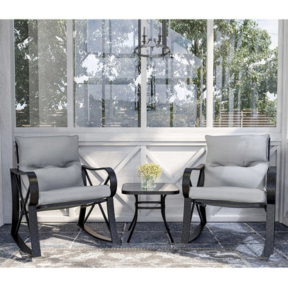COSIEST 3-piece Outdoor Rocking Chair Chat Set with Side Table