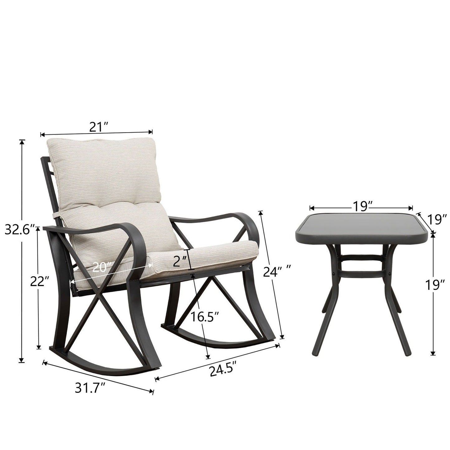 COSIEST 3-piece Outdoor Rocking Chair Chat Set with Side Table