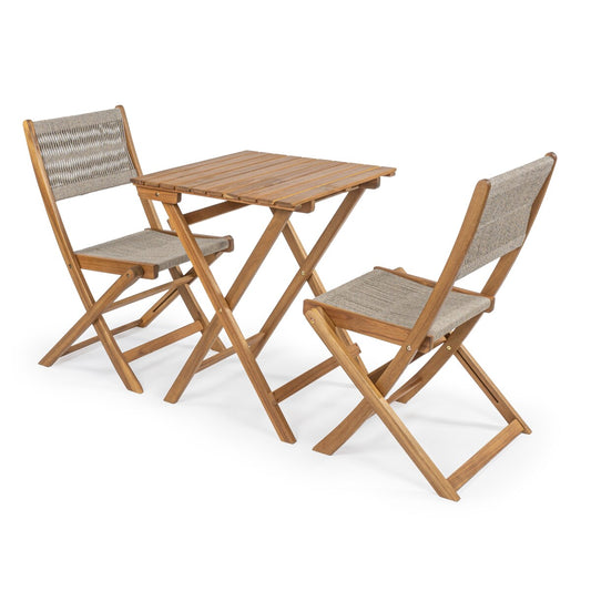 Cadiz Modern Coastal 3-Piece Acacia Wood Outdoor Folding Bistro Set, by JONATHAN Y