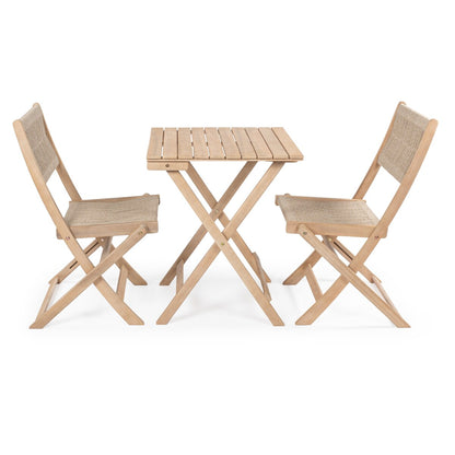 Cadiz Modern Coastal 3-Piece Acacia Wood Outdoor Folding Bistro Set, by JONATHAN Y