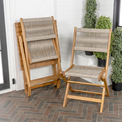 Cadiz Modern Coastal 3-Piece Acacia Wood Outdoor Folding Bistro Set, by JONATHAN Y