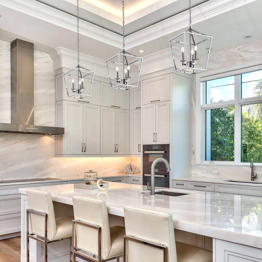 Candle Style Lantern Pendant Stairway or Kitchen Island Open Cage Chandelier - N/A