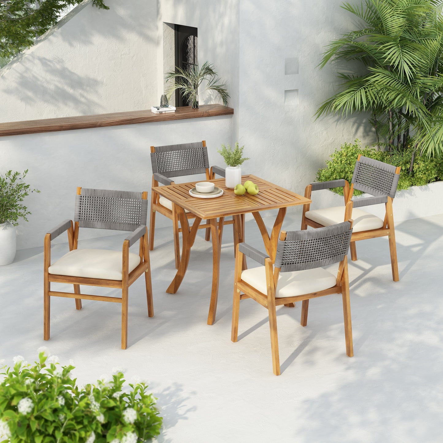 Captef Outdoor 5-piece acacia wood Dining Set by Christopher Knight Home