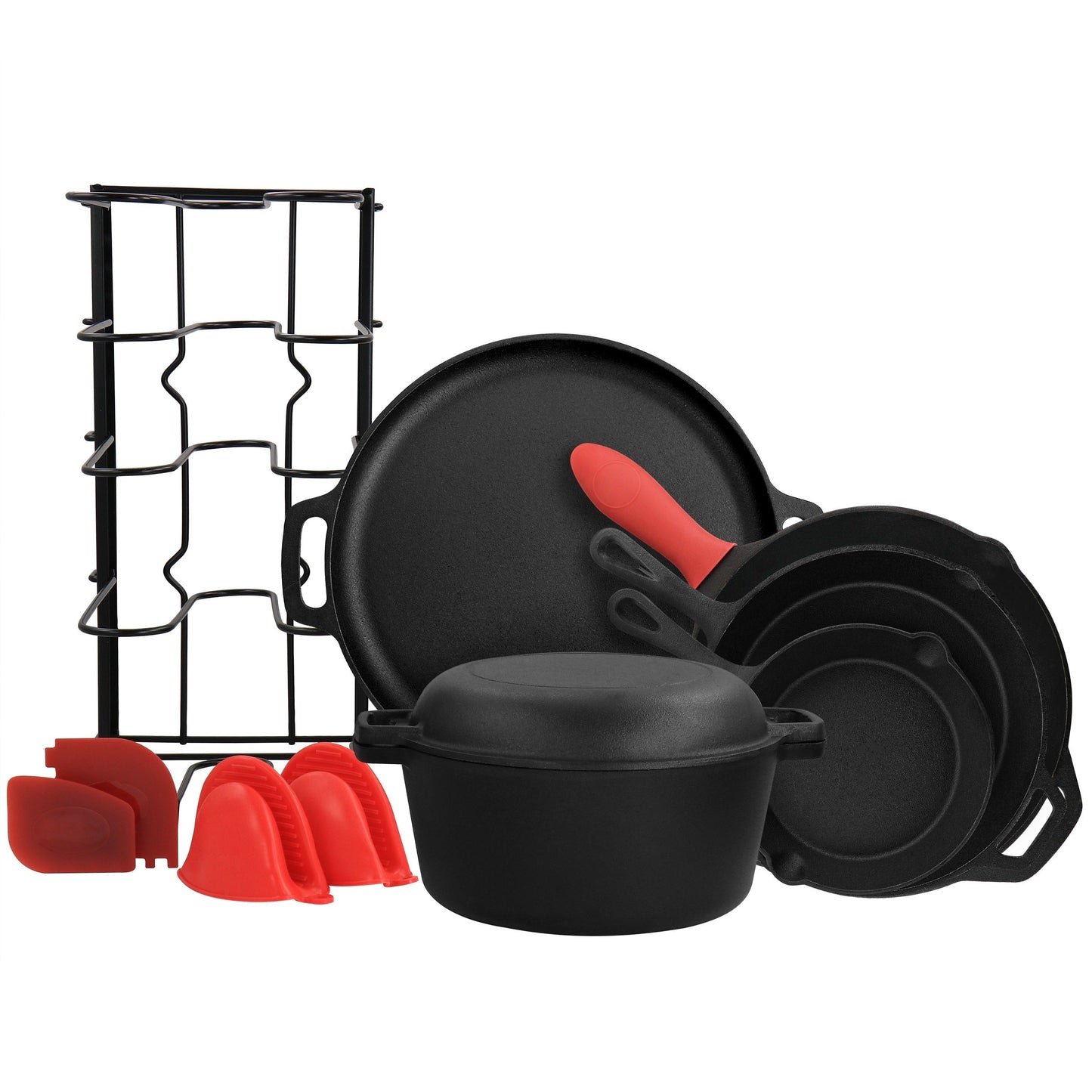 Cast Iron Pre Seasoned Skillet and Accessories 12 Piece Set