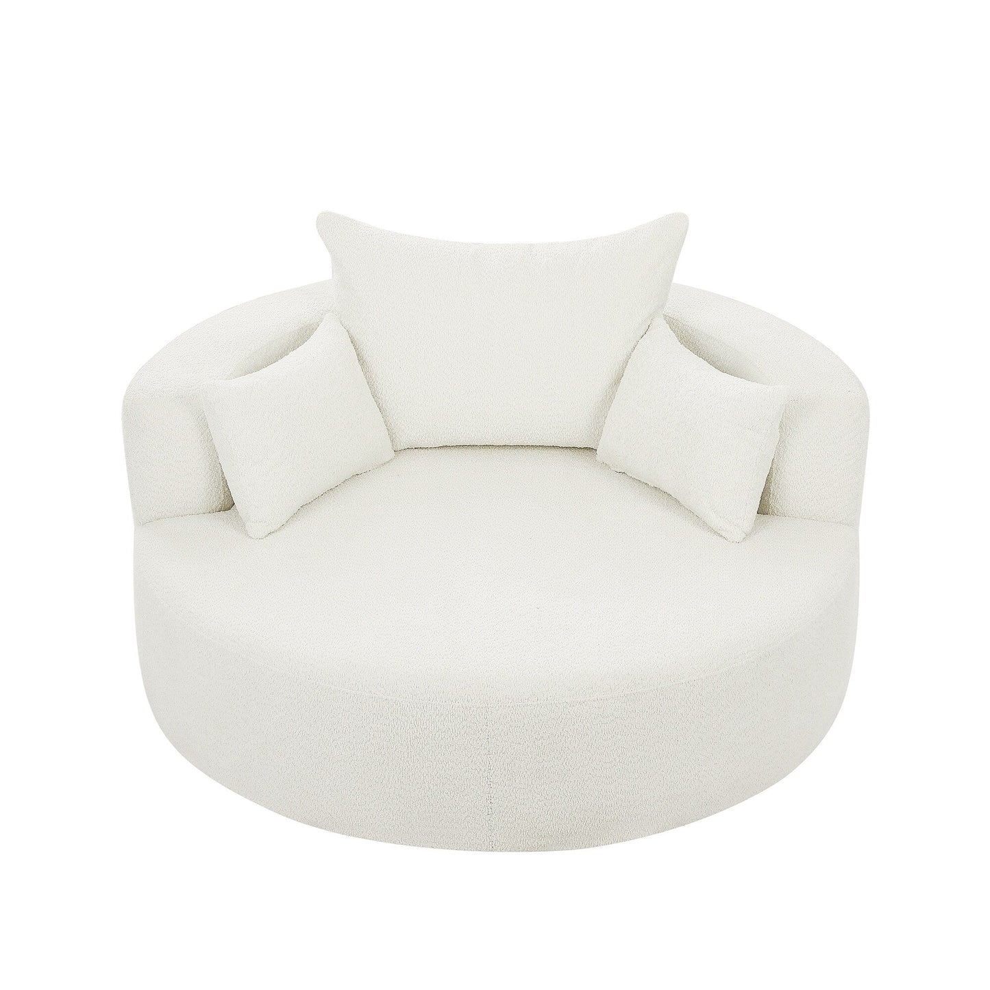 Chenille Accent Barrel Chair Lounge Chair, Round Sofa Chair Armchair with 360-Degree Swivel Base and 3 Removable Pillows