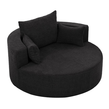 Chenille Accent Barrel Chair Lounge Chair, Round Sofa Chair Armchair with 360-Degree Swivel Base and 3 Removable Pillows