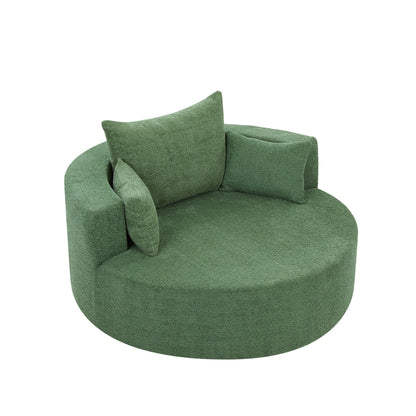 Chenille Accent Barrel Chair Lounge Chair, Round Sofa Chair Armchair with 360-Degree Swivel Base and 3 Removable Pillows