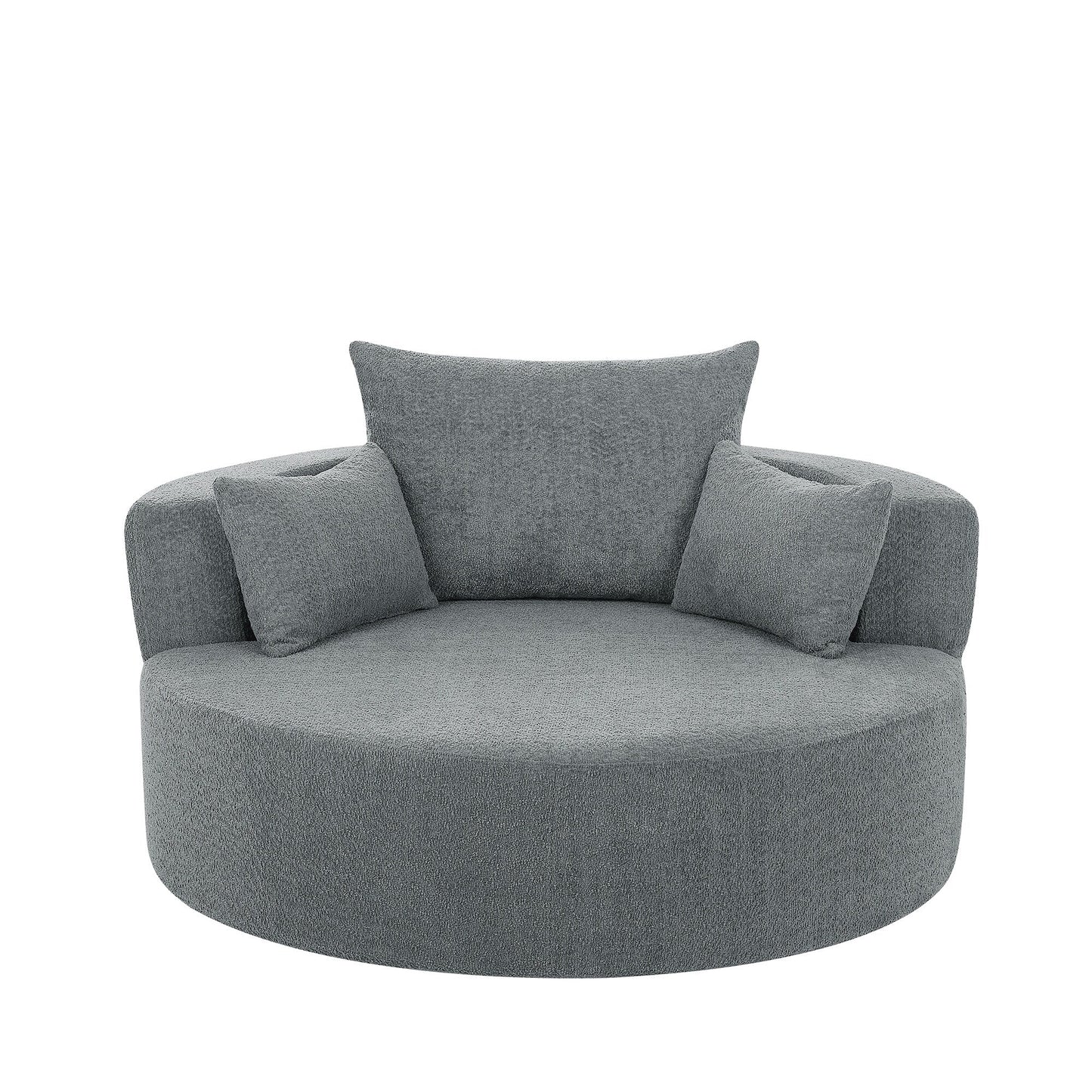 Chenille Accent Barrel Chair Lounge Chair, Round Sofa Chair Armchair with 360-Degree Swivel Base and 3 Removable Pillows
