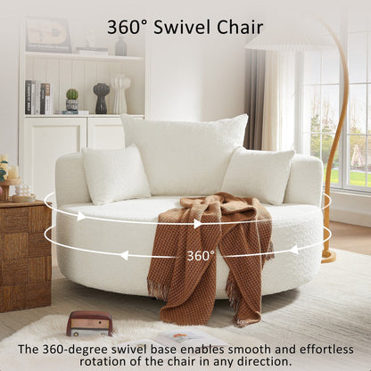 Chenille Accent Barrel Chair Lounge Chair, Round Sofa Chair Armchair with 360-Degree Swivel Base and 3 Removable Pillows