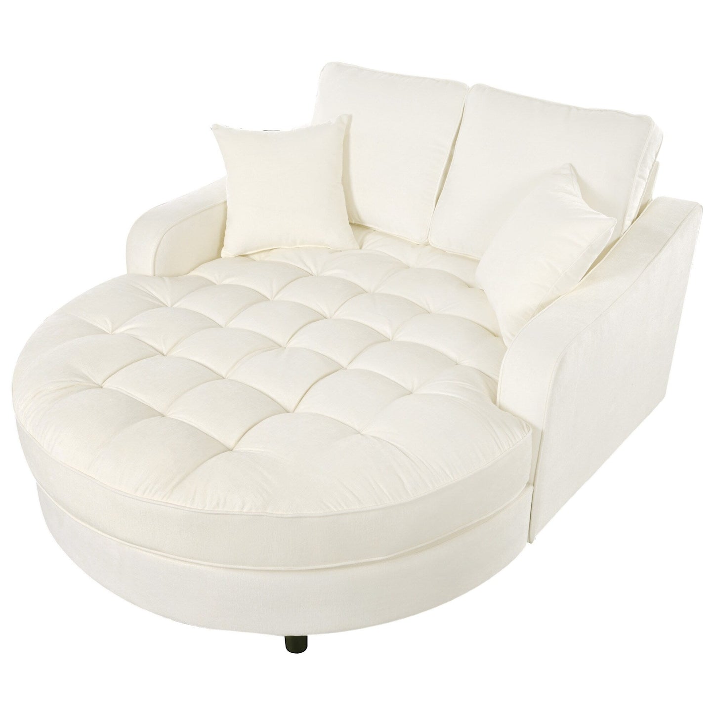 Chenille Chaise Lounge Sofa Bed, Upholstered Sofa Couch with Tufted Backrest and 2 Detachable Pillows for Living Room