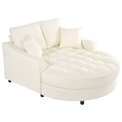 Chenille Chaise Lounge Sofa Bed, Upholstered Sofa Couch with Tufted Backrest and 2 Detachable Pillows for Living Room