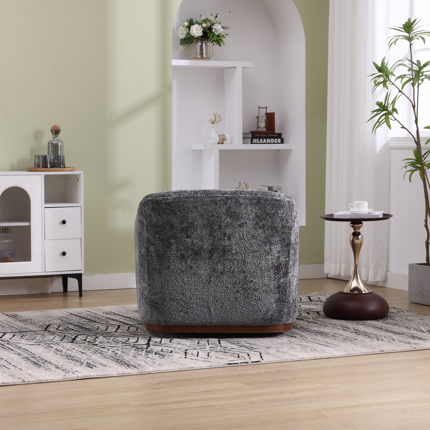 Chenille Swivel Barrel Chair, 360-Degree Comfy Accent Sofa for Living Room, Bedroom, and Study with Removable Cushion