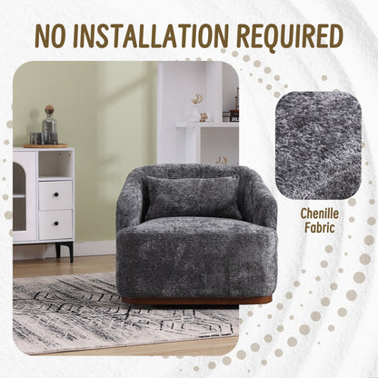 Chenille Swivel Barrel Chair, 360-Degree Comfy Accent Sofa for Living Room, Bedroom, and Study with Removable Cushion