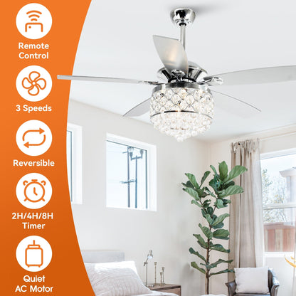Chrome/ Crystal 4-light Chandelier/ Ceiling Fan with Remote