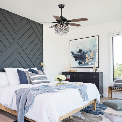 Chrome/ Crystal 4-light Chandelier/ Ceiling Fan with Remote