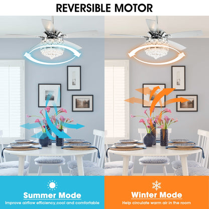 Chrome/ Crystal 4-light Chandelier/ Ceiling Fan with Remote