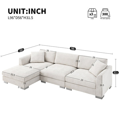 Cloud Sectional Sofa,L-Shaped Luxury Couch Set With 2 Free Pillows,4-Seat Chenille Indoor Furniture With Oversized Chaise