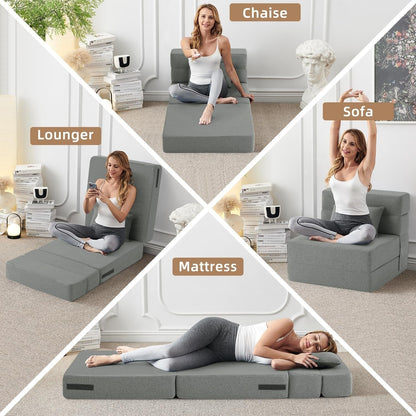 Convertible Folding Sofa Bed - Modern Linen Sleeper Chair with Pillow & Foldable Mattress for Living Room/Dorm/Guest