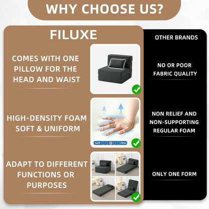 Convertible Folding Sofa Bed - Modern Linen Sleeper Chair with Pillow & Foldable Mattress for Living Room/Dorm/Guest