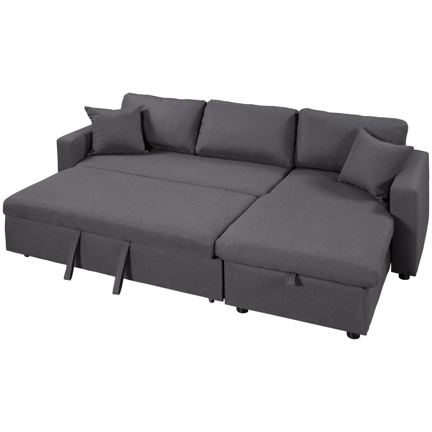 Convertible L-Shaped Sectional Sofa with Pull-Out Bed and Storage Space, 2 Tossing Cushions