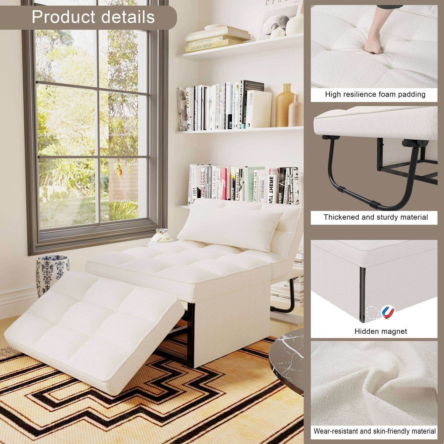 Convertible Sofa Bed Sleeper Sofa Chair Couch Folding Ottoman Recliner Chairs for Living Room