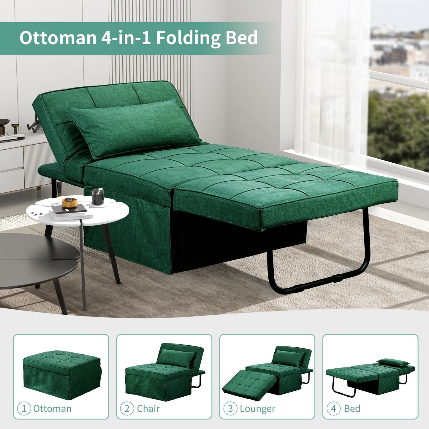Convertible Sofa Bed Sleeper Sofa Chair Couch Folding Ottoman Recliner Chairs for Living Room