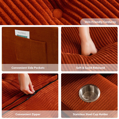 Corduroy Upholstered Memory Foam Sofa With Ottoman Upholstered Bean Bag Couch - 48.4Lx67.7Wx24.4H