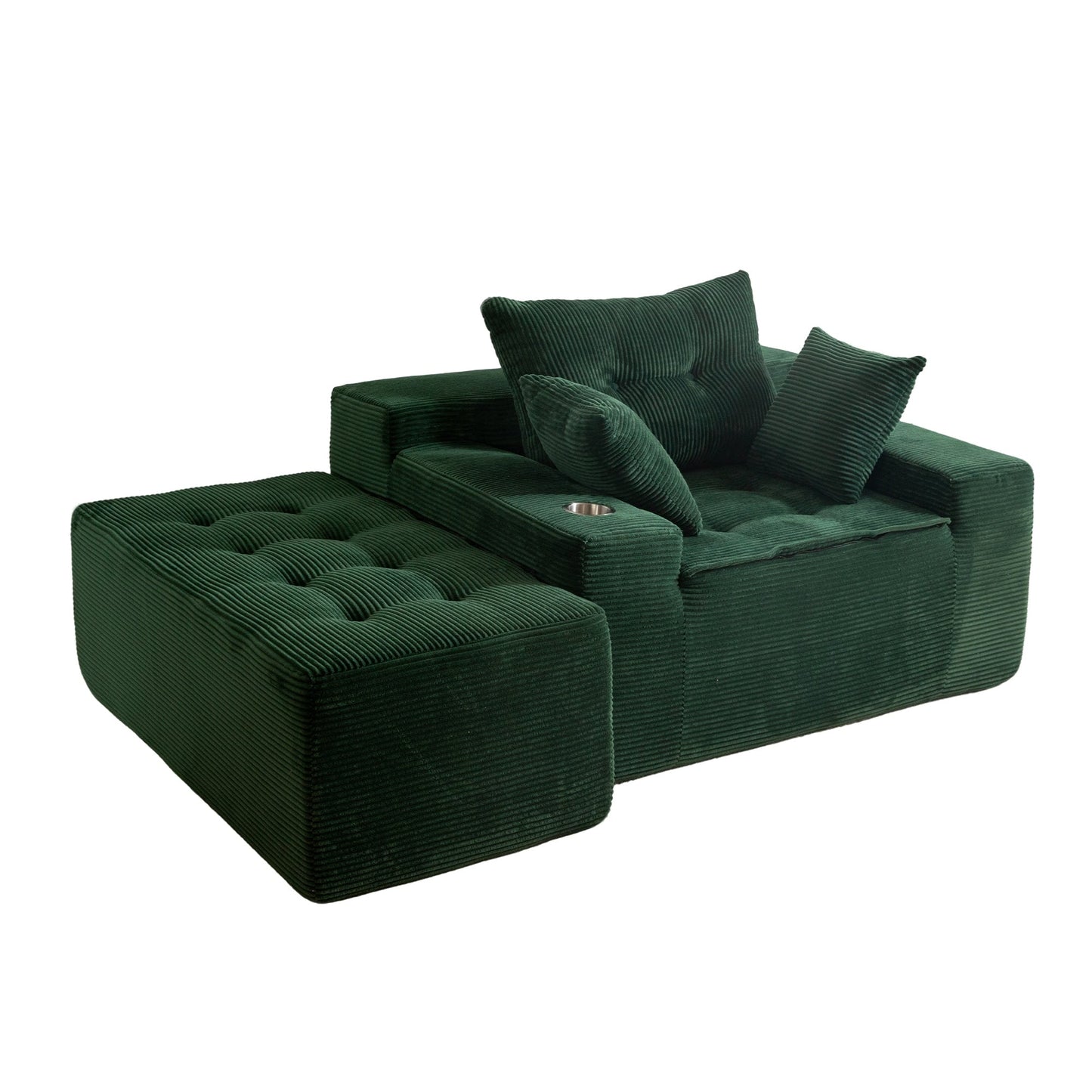 Corduroy Upholstered Memory Foam Sofa With Ottoman Upholstered Bean Bag Couch - 48.4Lx67.7Wx24.4H