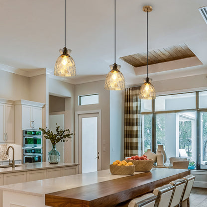 Elisie Mid-century Modern Pendant Light 1-Light Waterfall Glass Hammered Dome Kitchen Island Lighting Dining Room