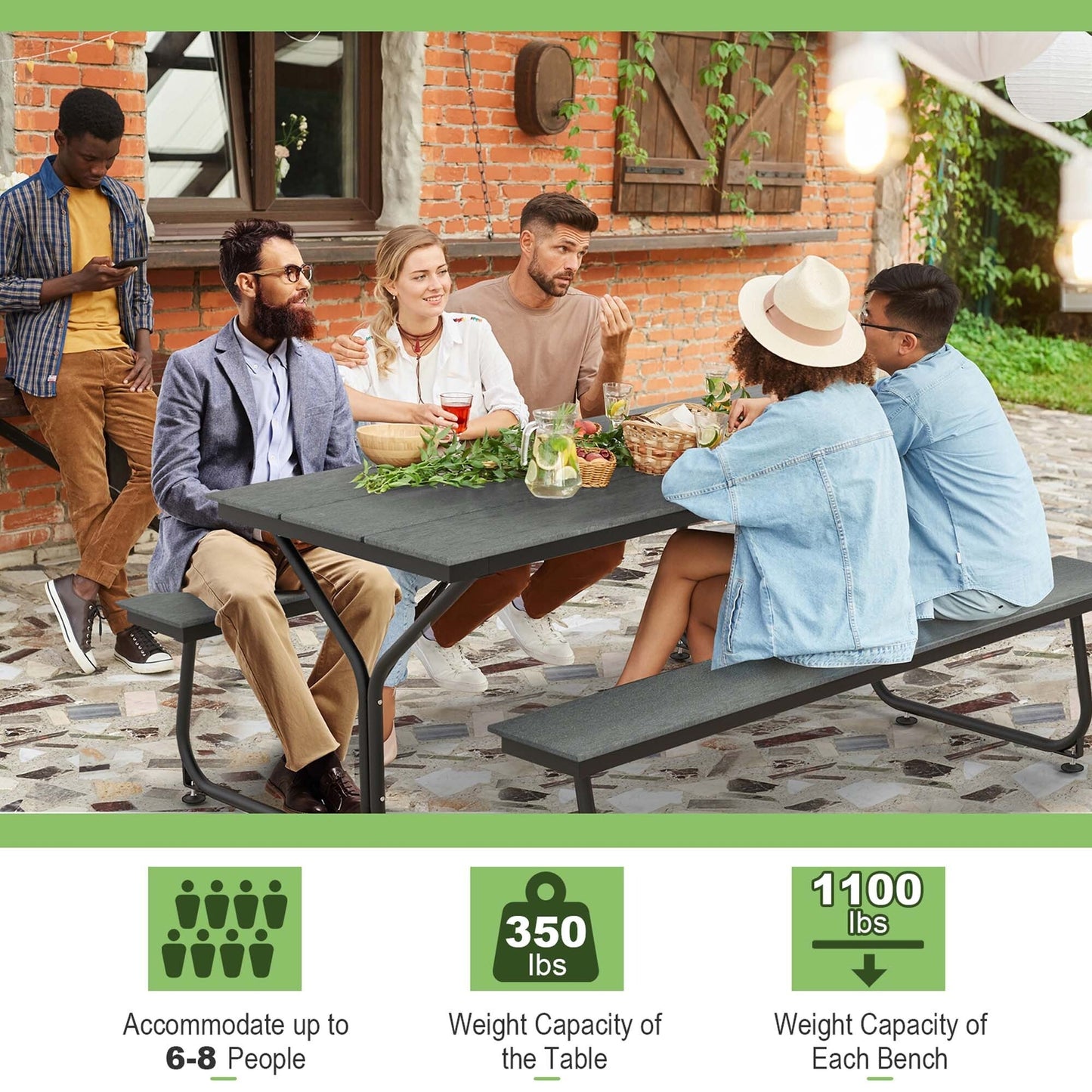 Costway 6FT Picnic Table Bench Set Outdoor HDPE Heavy-Duty Table for - See Details