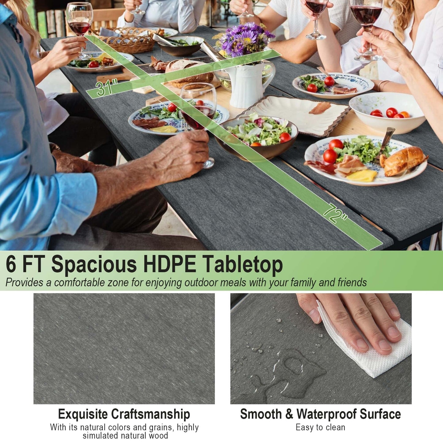 Costway 6FT Picnic Table Bench Set Outdoor HDPE Heavy-Duty Table for - See Details