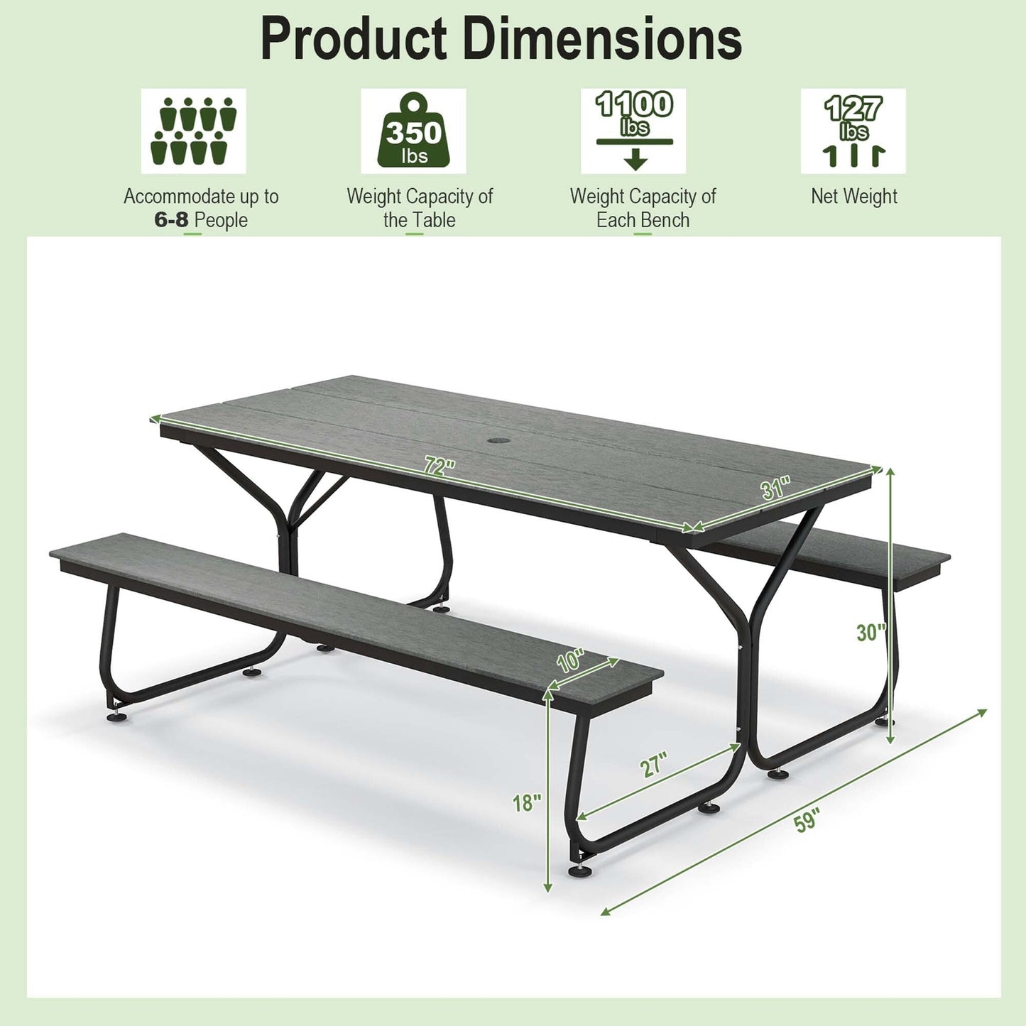 Costway 6FT Picnic Table Bench Set Outdoor HDPE Heavy-Duty Table for - See Details