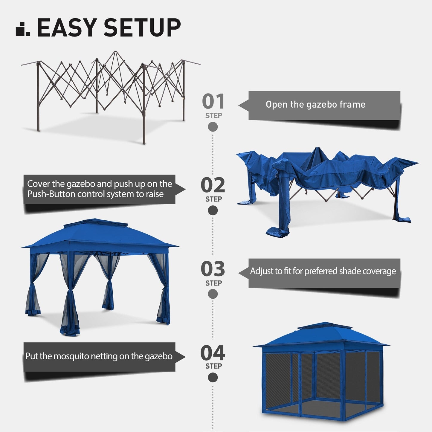 Cozywor 11 ft. x 11 ft. Pop-Up Steel Gazebo with Mosquito Netting