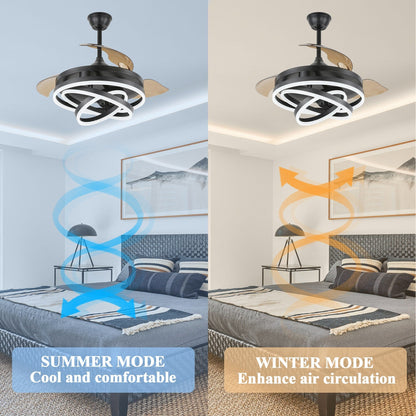 Cusp Barn 42 Retractable Ceiling Fan with Lights and Remote DIY Shape Fandelier Modern Silent DC Motor LED Ceiling Light