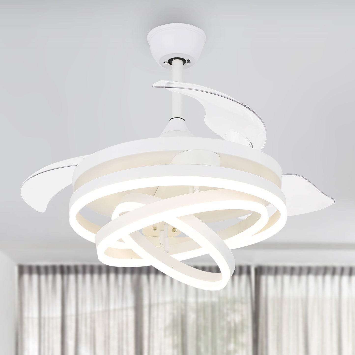 Cusp Barn 42 Retractable Ceiling Fan with Lights and Remote DIY Shape Fandelier Modern Silent DC Motor LED Ceiling Light