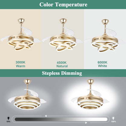 Cusp Barn 42 Retractable Ceiling Fan with Lights and Remote DIY Shape Fandelier Modern Silent DC Motor LED Ceiling Light