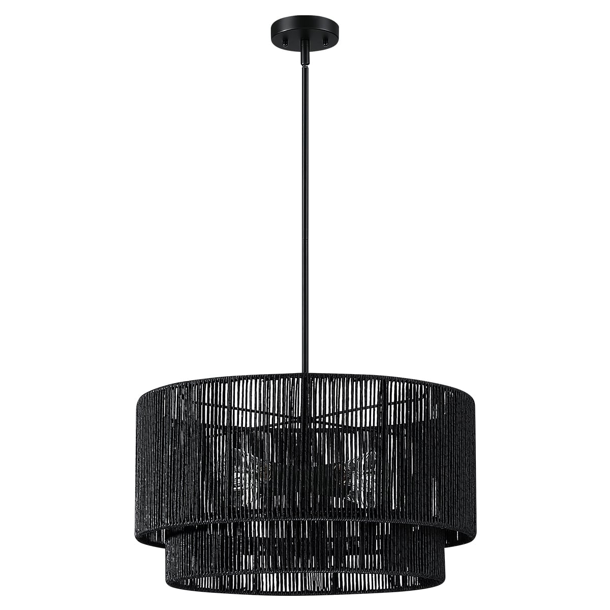 Cynthia 4-Light Black Rattan Drum Chandelier Light - 22''W