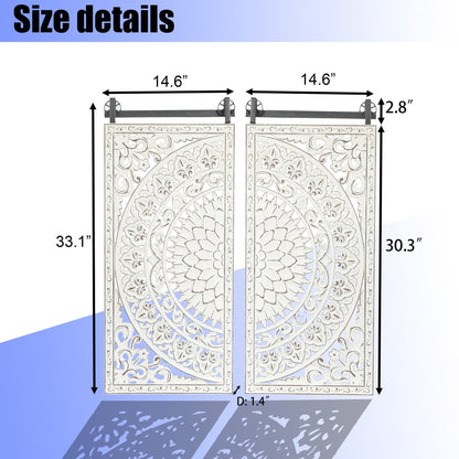 Distressed Ivory White Wood Flower Wall Art with Black Accents (Set of 2)