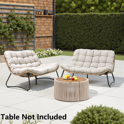 Double Papasan Chair Loveseat with Cushion, All-weather PE Rattan and Metal Frame for Indoor Outdoor