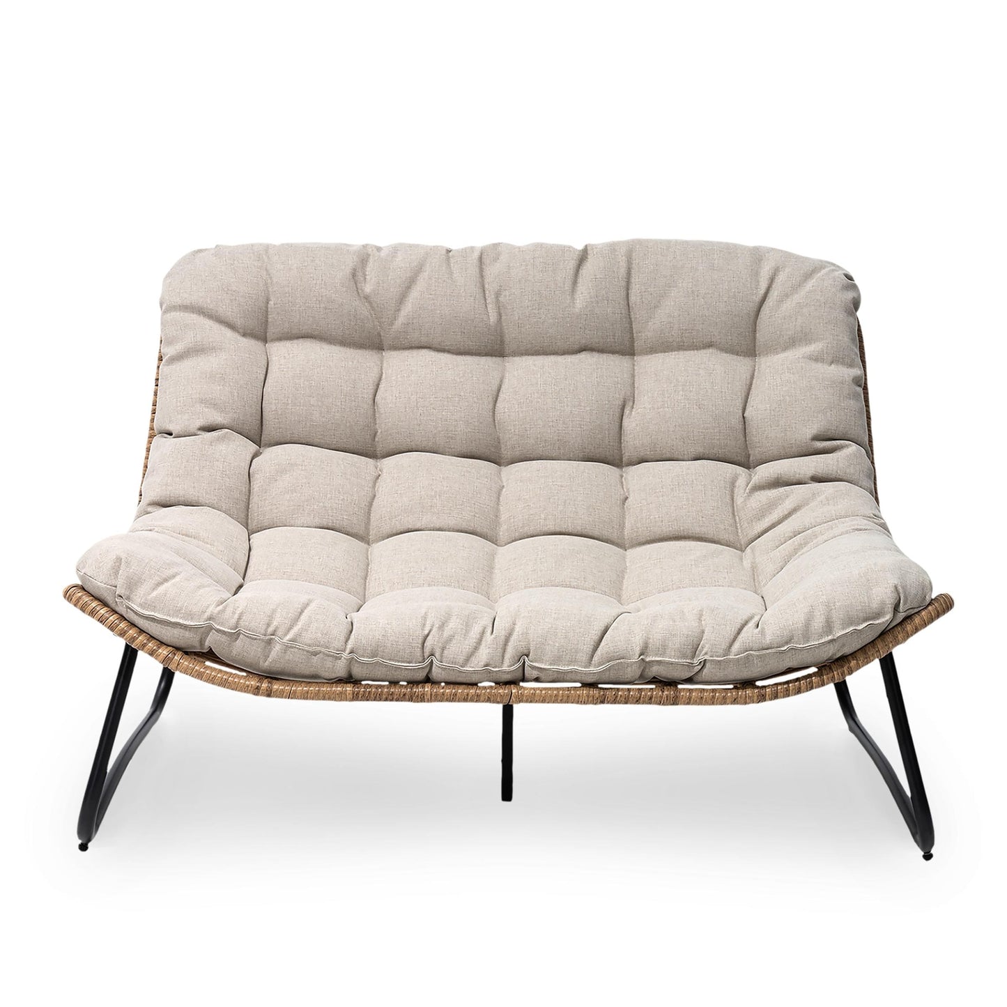 Double Papasan Chair Loveseat with Cushion, All-weather PE Rattan and Metal Frame for Indoor Outdoor