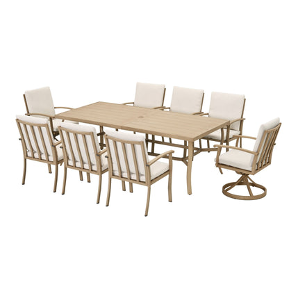 EGEIROS LIFE AluLux 9-Piece Aluminum Patio Dining Set with 2 Swivel Dining Chairs, 6 Dining Chairs and Washable Cushions