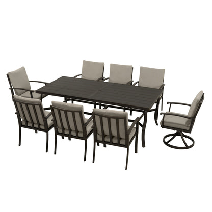 EGEIROS LIFE AluLux 9-Piece Aluminum Patio Dining Set with 2 Swivel Dining Chairs, 6 Dining Chairs and Washable Cushions