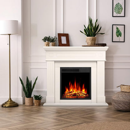Electric Fireplace Mantel Wooden Surround Firebox, Remote Control