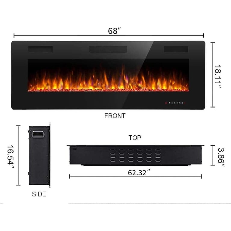 Modern Recessed Wall-mounted Multicolor LED Electric Fireplace, Ultra-thin and Low Noise