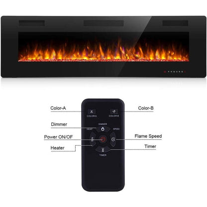Modern Recessed Wall-mounted Multicolor LED Electric Fireplace, Ultra-thin and Low Noise